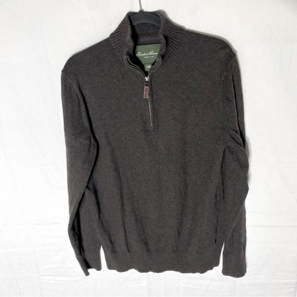Eddie Bauer Brown Cotton Cashmere Knit Mock Neck Half Zip Pullover Sweater M